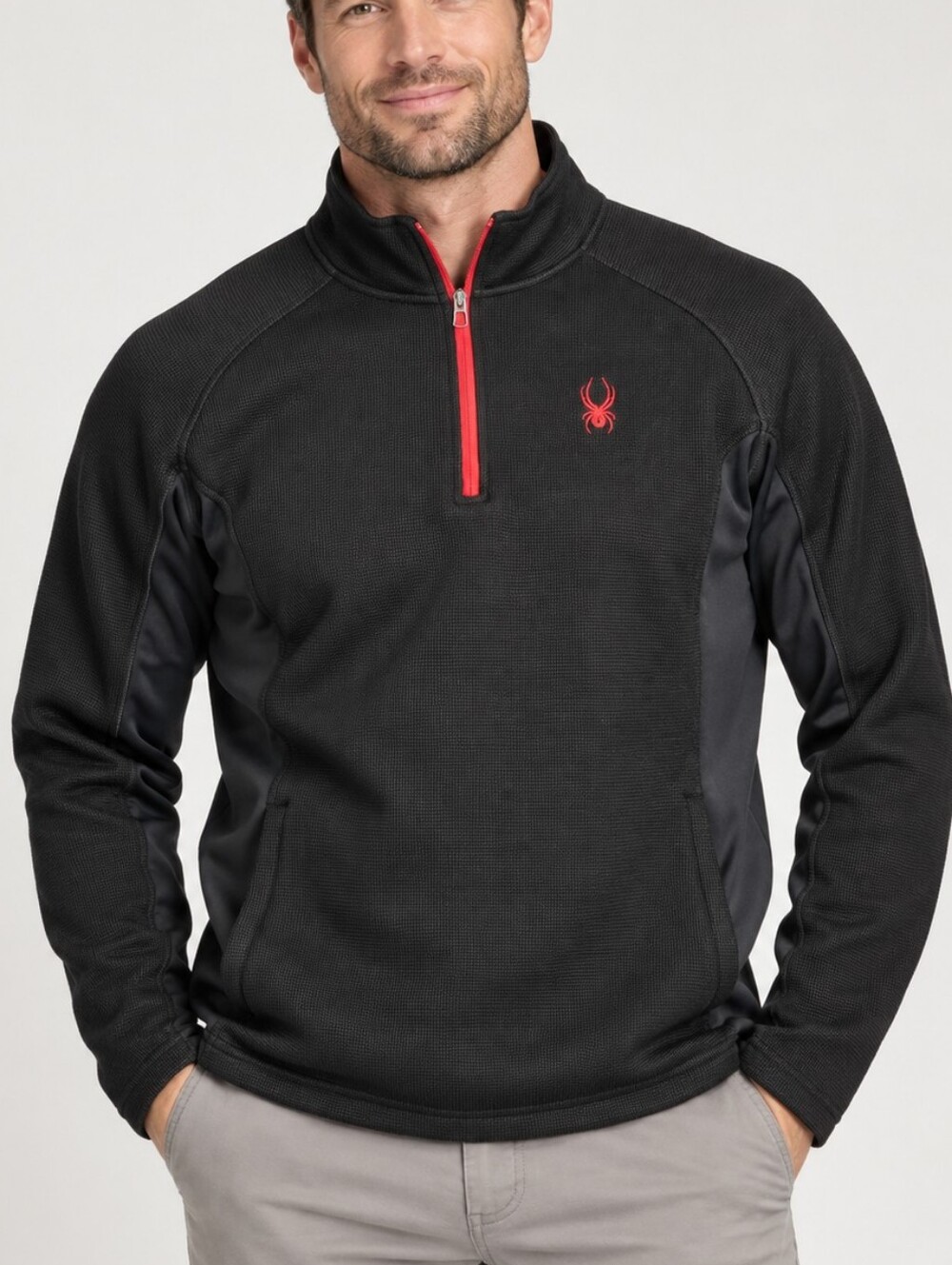Spyder Men's XL 1/4 Zip Performance Fleece Pullover Black Red Mock Neck Ski